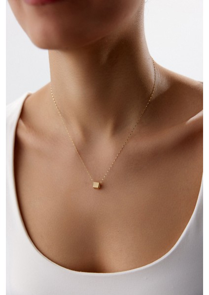 14 Ayar Altın Italyan Aynalı Zincir Küp Kolye