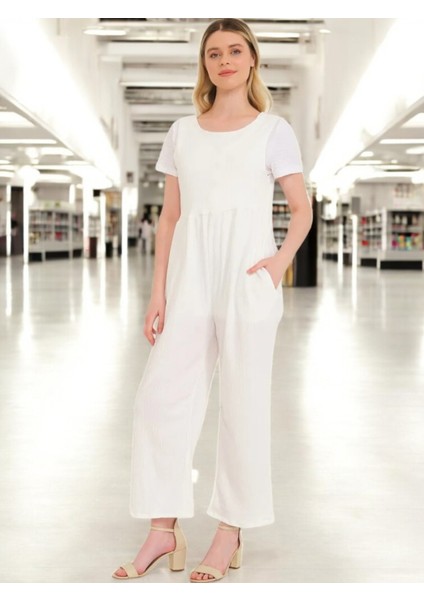 Sırt Detaylı Yazlık Rahat Keten Tulum