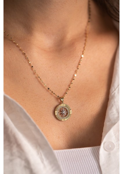 14 Ayar Altın Italyan Aynalı Pusula Kolye fiyatları