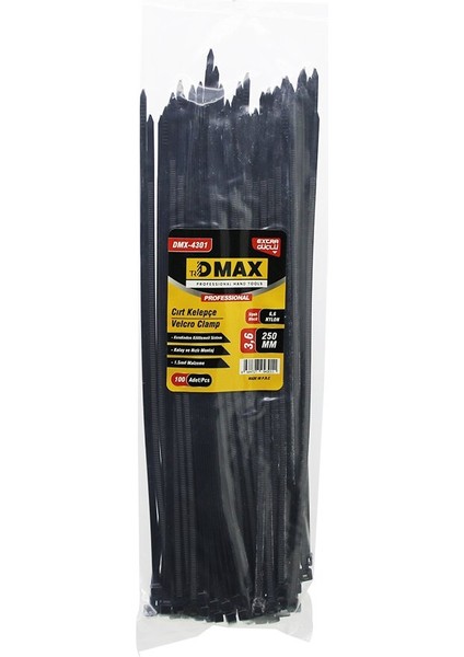 Siyah 3.6X250MM Plastik Cırt Kelepçe 100PCS (5332)