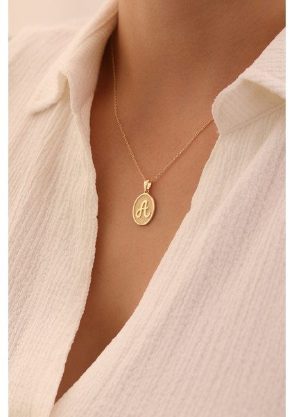 14 Ayar Altın Forse Zincir El Yazısı Harf Kolye