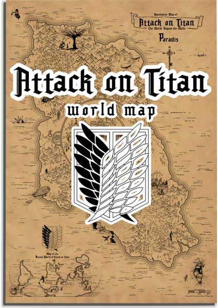 Attack On Titan Dünya Haritası 50*70CM, Spekülatif Paradis Haritası Poster