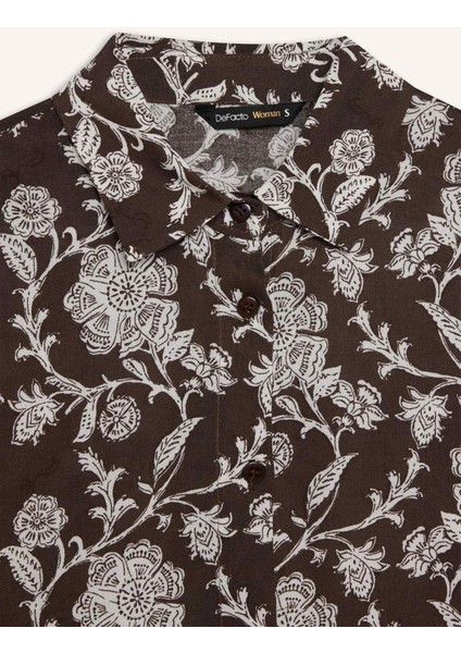 Loose Fit Gömlek Yaka Desenli Uzun Kollu Gömlek Tunik