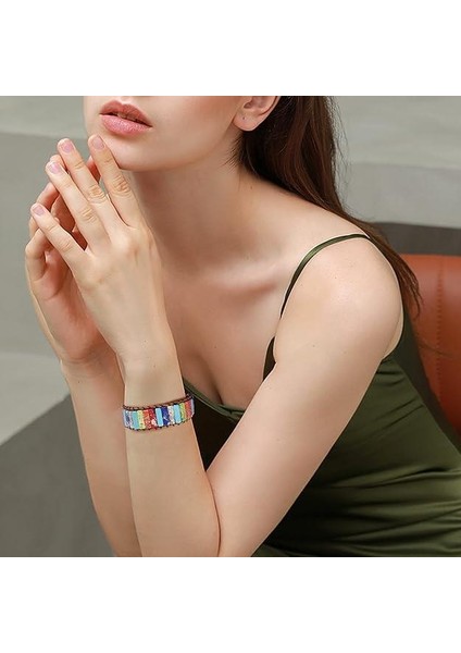 El Yapımı Renkli Doğal Taş Bileklik – Çiçek Motifli Düğme, Ayarlanabilir Deri Örgü Tasarım fırsatları