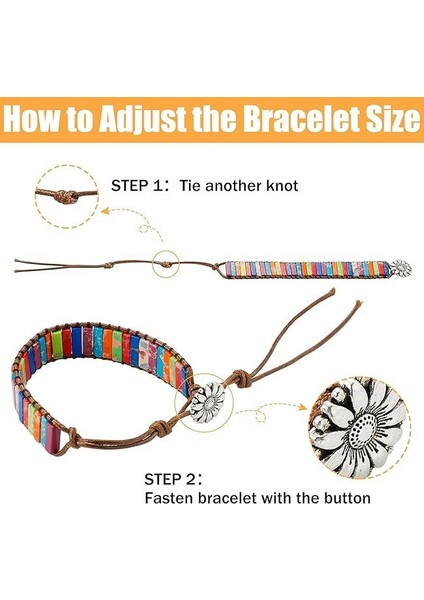 El Yapımı Renkli Doğal Taş Bileklik – Çiçek Motifli Düğme, Ayarlanabilir Deri Örgü Tasarım indirimleri