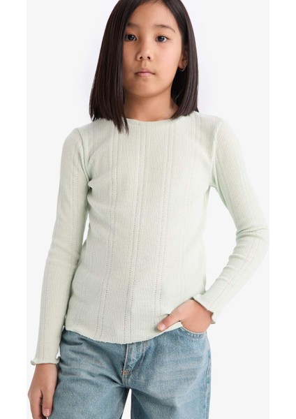 Kız Çocuk Slim Fit Dar Kesim Bisiklet Yaka Uzun Kollu Tişört D9234A825SP