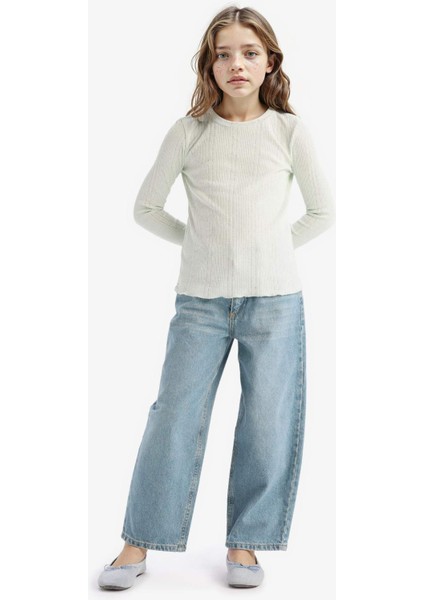 Kız Çocuk Slim Fit Dar Kesim Bisiklet Yaka Uzun Kollu Tişört D9234A825SP