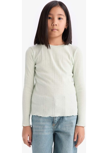 Kız Çocuk Slim Fit Dar Kesim Bisiklet Yaka Uzun Kollu Tişört D9234A825SP