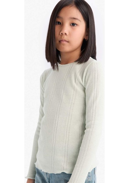 Kız Çocuk Slim Fit Dar Kesim Bisiklet Yaka Uzun Kollu Tişört D9234A825SP