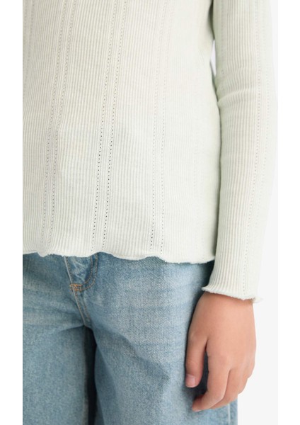 Kız Çocuk Slim Fit Dar Kesim Bisiklet Yaka Uzun Kollu Tişört D9234A825SP