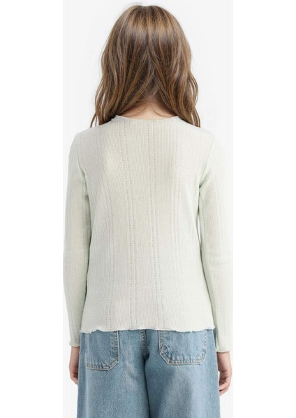 Kız Çocuk Slim Fit Dar Kesim Bisiklet Yaka Uzun Kollu Tişört D9234A825SP