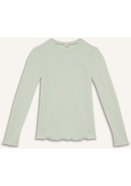 Kız Çocuk Slim Fit Dar Kesim Bisiklet Yaka Uzun Kollu Tişört D9234A825SP