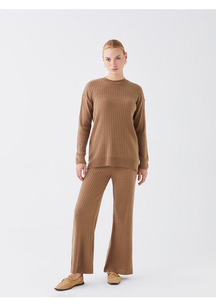 Yeni Sezon Beli Lastikli Düz Geniş Paça Kadın Triko Pantolon