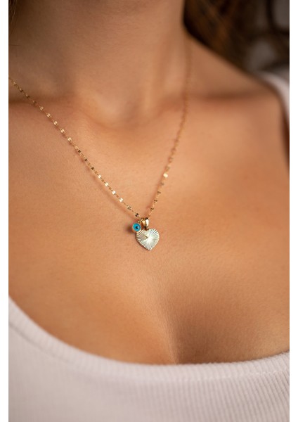 14 Ayar Altın Aynalı Zincir Kalemli Kalp Kolye modelleri