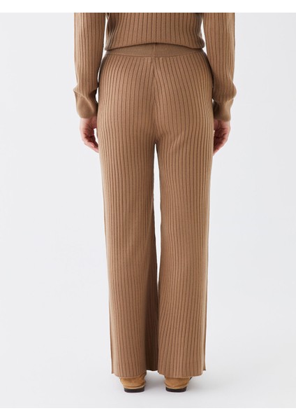 Yeni Sezon Beli Lastikli Düz Geniş Paça Kadın Triko Pantolon modelleri