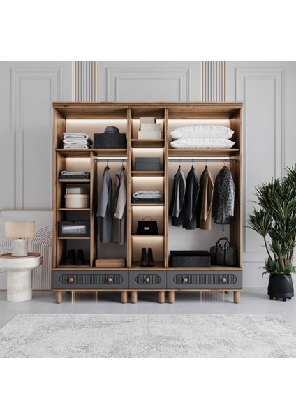 Sally 5 Kapaklı Aynalı Çekmeceli Mdf Gardırop modelleri