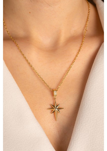 14 Ayar Altın Kalın Forse Zincir Kuzey Yıldızı Kolye