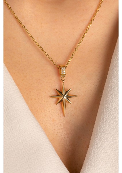 14 Ayar Altın Kalın Forse Zincir Kuzey Yıldızı Kolye modelleri