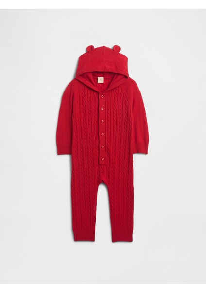 Bebek Kırmızı Cashsoft Cable Knit Tulum