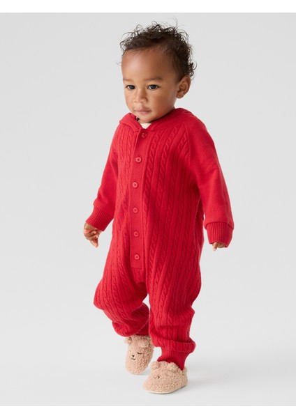 Bebek Kırmızı Cashsoft Cable Knit Tulum fiyatları
