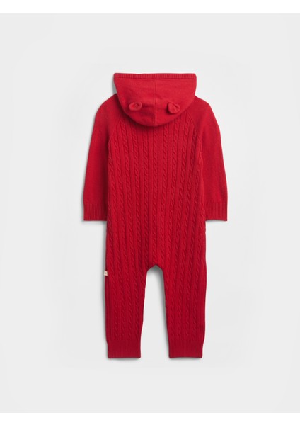 Bebek Kırmızı Cashsoft Cable Knit Tulum fırsatları