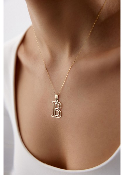 14 Ayar Altın Aynalı Zincir Harf Kolye