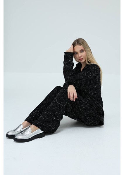 Taş Detaylı Geniş Paça Pantolon ve Düğmeli Gömlek Ikili Takım fırsatları