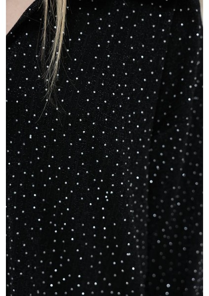 Taş Detaylı Geniş Paça Pantolon ve Düğmeli Gömlek Ikili Takım