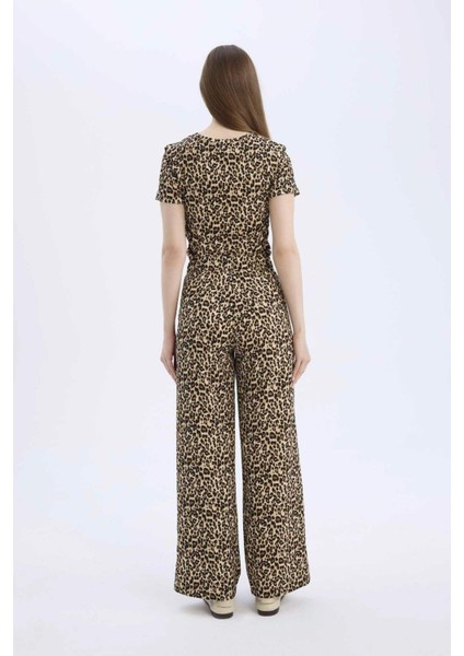 Straight Fit Leopar Desenli Cepli Bürümcük Pantolon