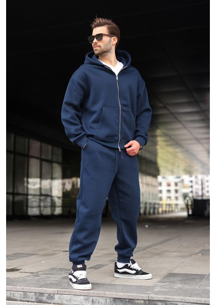 Lacivert Çift Fermuarlı Kapüşonlu Eşofman Takımı E7345