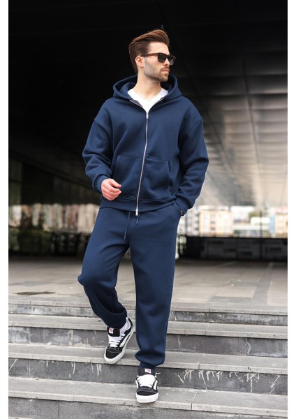 Lacivert Çift Fermuarlı Kapüşonlu Eşofman Takımı E7345 modelleri