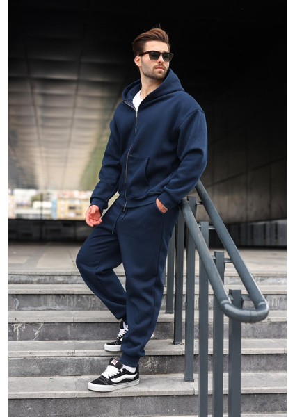 Lacivert Çift Fermuarlı Kapüşonlu Eşofman Takımı E7345 indirimleri