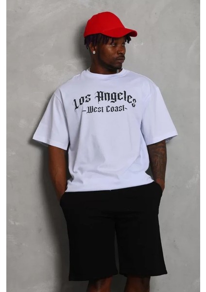 Unisex Oversize Baskılı Bisiklet Yaka T-Shirt - Beyaz fiyatları