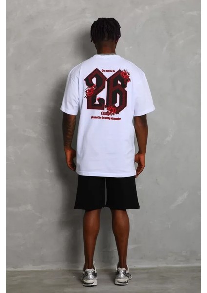 Unisex Oversize Baskılı Bisiklet Yaka T-Shirt - Beyaz modelleri