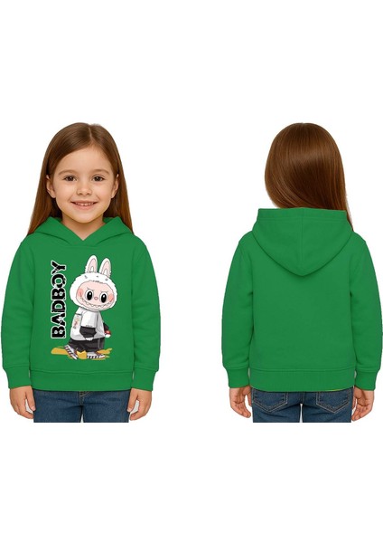 Unisex Baskılı Çocuk Swaetshirt Labubu Baskılı Kapüşonlu 3 Iplik Şardonlu