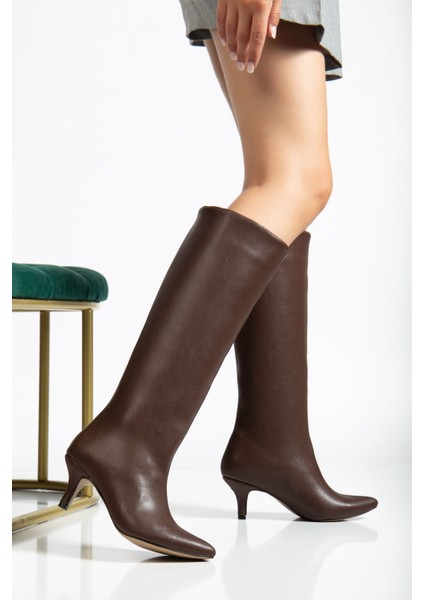 ZERİN-2025 Açık Kahve Premium Ince Topuklu Günlük Kadın Çizme fırsatları
