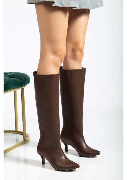 ZERİN-2025 Açık Kahve Premium Ince Topuklu Günlük Kadın Çizme indirimleri