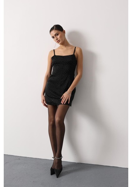 Askılı Mini Elbise Taş Detaylı Ince Askılı modelleri