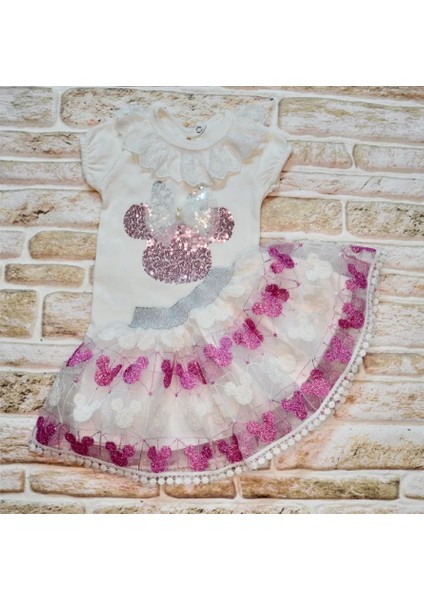 1-2-3 Yaş Payetli Nakışlı Kısa Kollu Brode Etekli 2li Kız Bebek Takımı Fuşya fiyatları