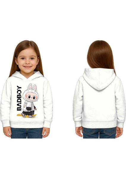 Unisex Baskılı Çocuk Swaetshirt Labubu Baskılı Kapüşonlu 3 Iplik Şardonlu