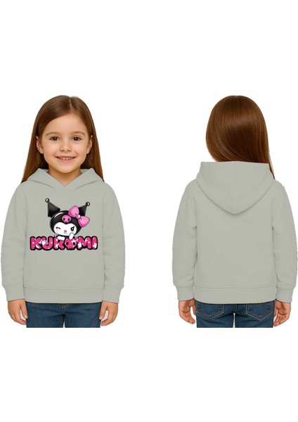 Unisex Baskılı Çocuk Swaetshirt Kapüşonlu 3 Iplik Şardonlu Kuromi Baskılı