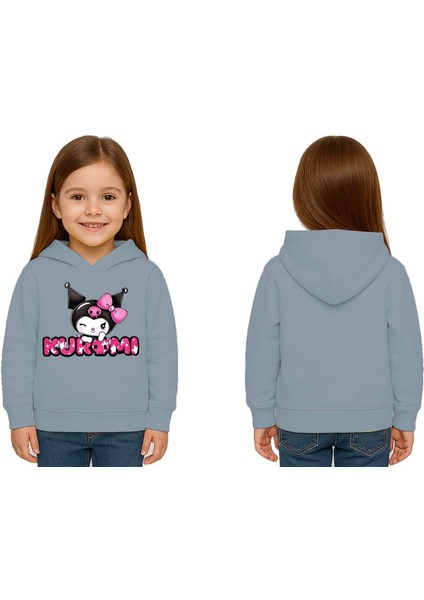 Unisex Baskılı Çocuk Swaetshirt Kapüşonlu 3 Iplik Şardonlu Kuromi Baskılı
