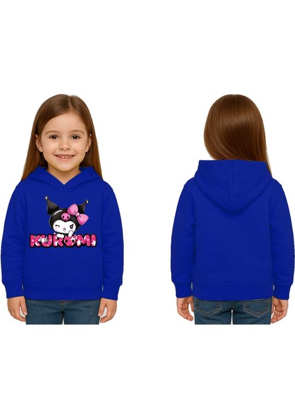 Unisex Baskılı Çocuk Swaetshirt Kapüşonlu 3 Iplik Şardonlu Kuromi Baskılı