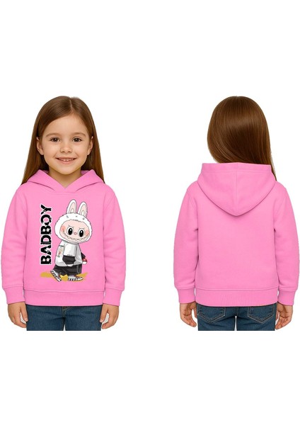 Unisex Baskılı Çocuk Swaetshirt Labubu Baskılı Kapüşonlu 3 Iplik Şardonlu