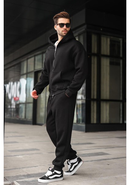 Siyah Çift Fermuarlı Kapüşonlu Eşofman Takımı E7345 fiyatları