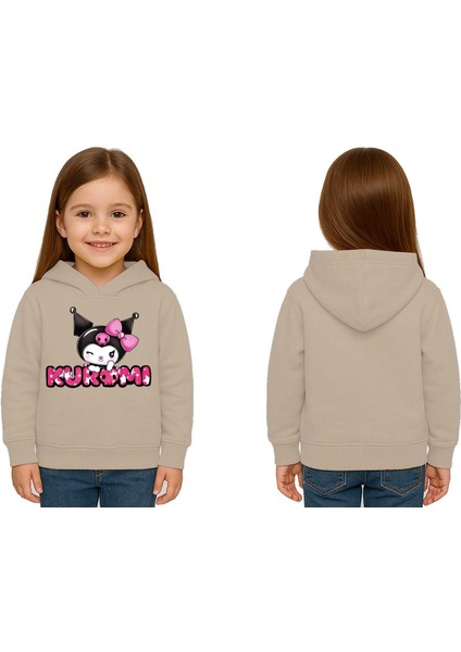 Unisex Baskılı Çocuk Swaetshirt Kapüşonlu 3 Iplik Şardonlu Kuromi Baskılı