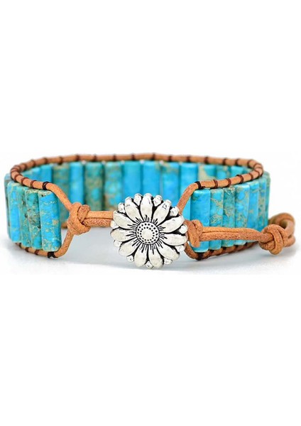 Doğal Turkuaz Taşı Bileklik – El Yapımı Ayarlanabilir Örgü Deri Tasarım