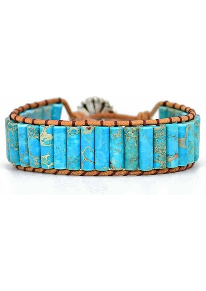 Doğal Turkuaz Taşı Bileklik – El Yapımı Ayarlanabilir Örgü Deri Tasarım fiyatları