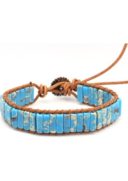 Doğal Turkuaz Taşı Bileklik – El Yapımı Ayarlanabilir Örgü Deri Tasarım modelleri