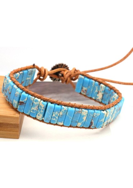 Doğal Turkuaz Taşı Bileklik – El Yapımı Ayarlanabilir Örgü Deri Tasarım fırsatları
